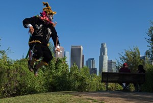 A Zapotec dancer in downtown Los Angeles. Photo by Antonio Nava.