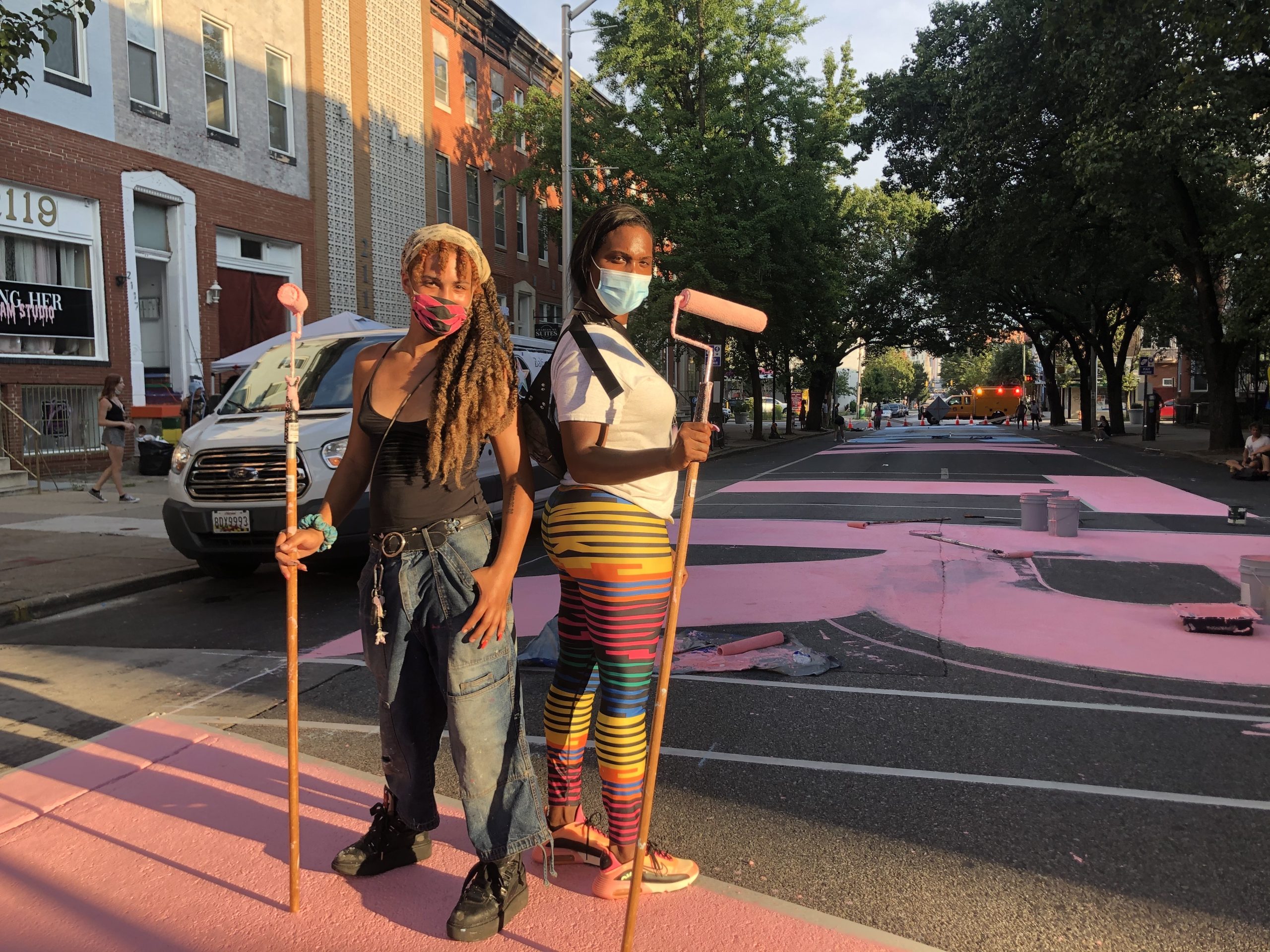 Mobilize Power Fund grantee Baltimore Safe Haven painting a Black Trans Lives Matter street mural in the summer of 2020. Photographer unknown.